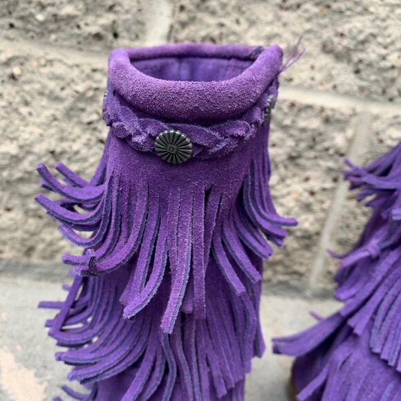 MINNETONKA Purple Fringe Boots Girls 12 Purple Toddler Girl Boho Moccasin Boot - Picture 4 of 11